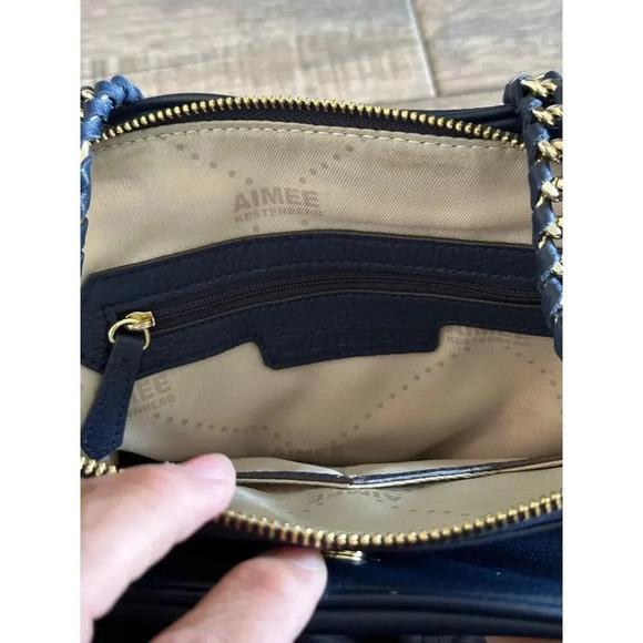 Aimee Kestenberg Blue Pebble Leather Gold Chain Straps Cali Shoulder Bag - Picture 9 of 12